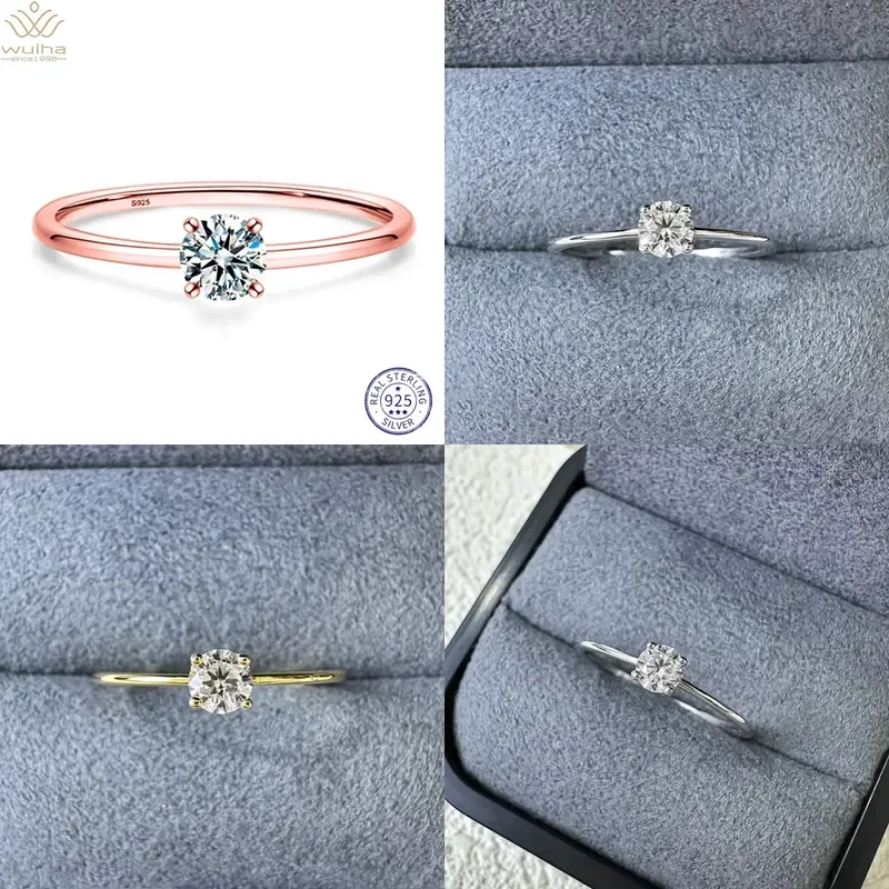 WUIHA Moissanite Engagement Ring, 925 Sterling Silver, GRA Certified, Anniversary Wedding Jewelry for Women