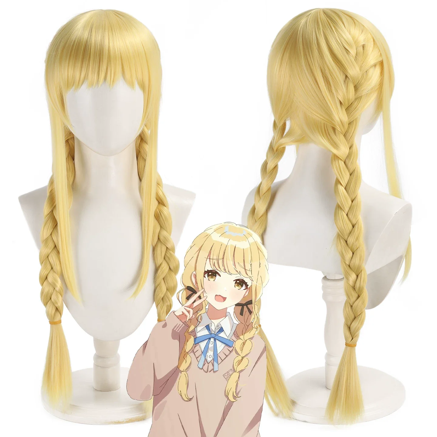 ccutoo Anime Game Fujita Kotone Cosplay Wig Golden Braided Heat Resistant Synthetic Hair Halloween Party Role Play