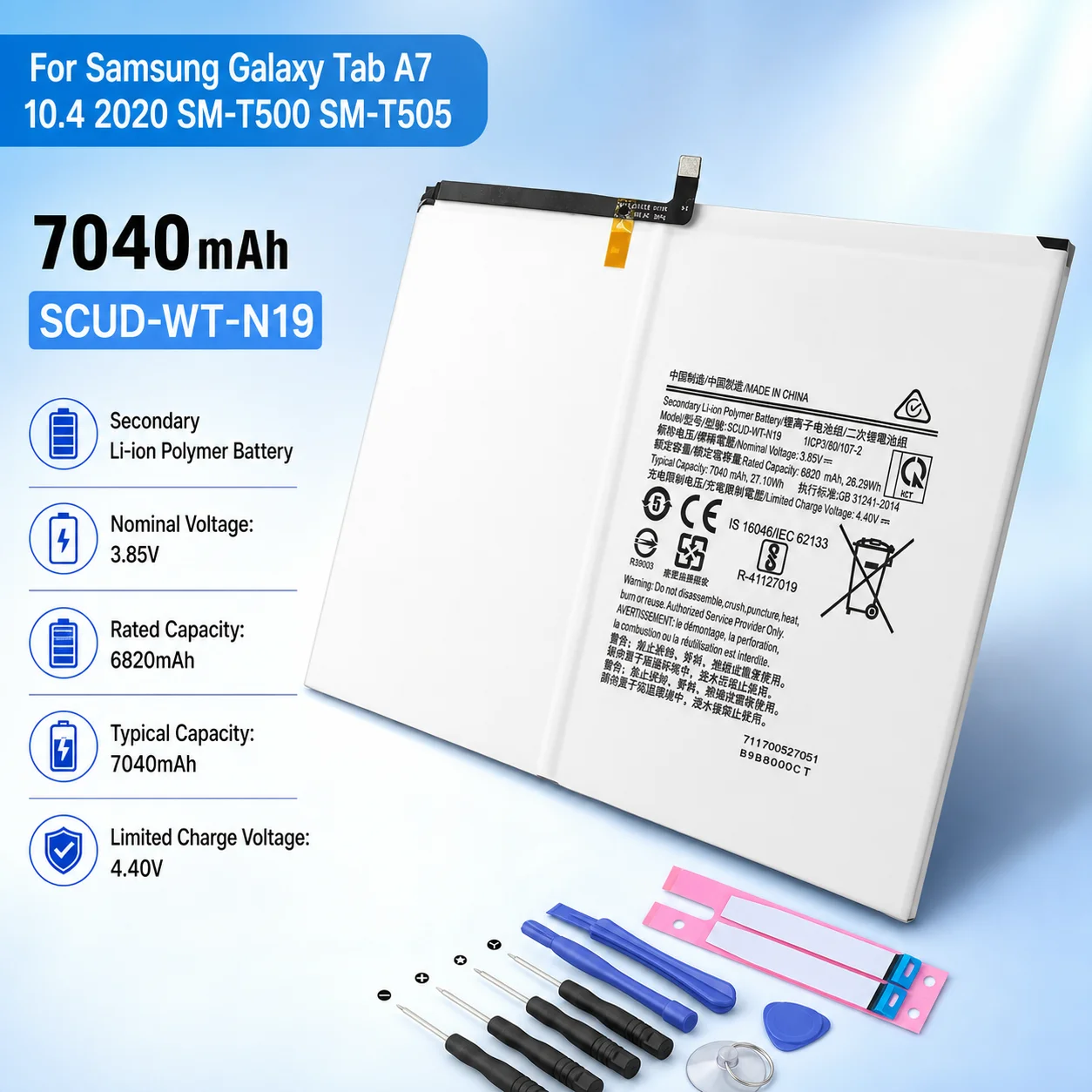 Premium Replacement Tablet Battery SCUD-WT-N19 For Samsung Galaxy Tab A7 10.4 2020 SM-T500 SM-T505 T505N Repair