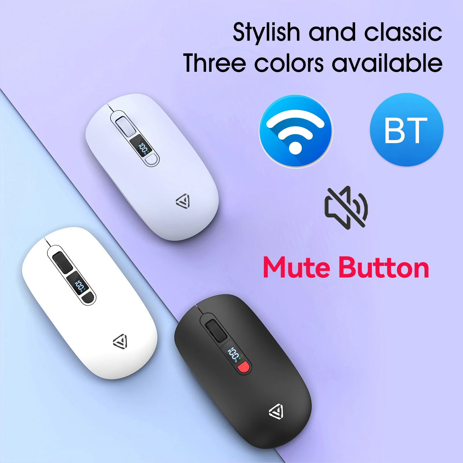 2.4G Wireless Bluetooth Mouse Mute Button 3200DPI  500mAh Large Battery Notebook  Mouse Screen Display Battery Level