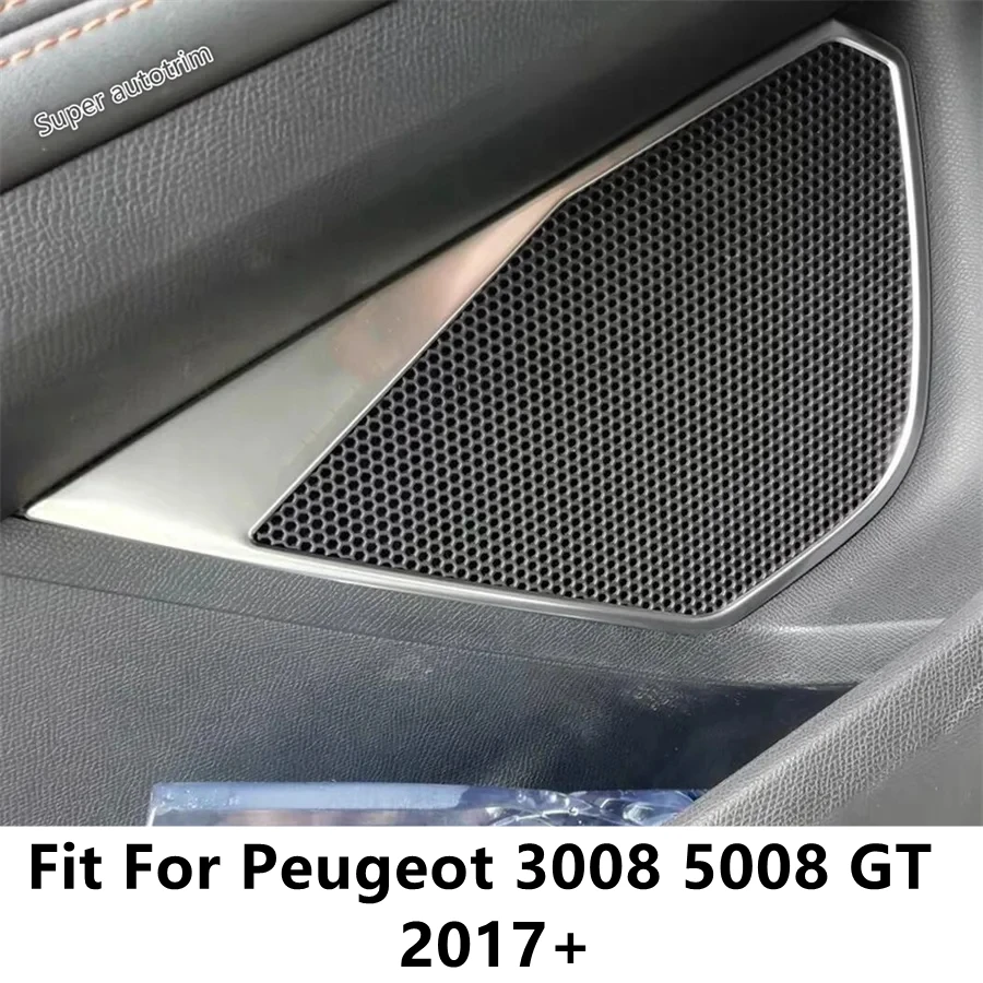 Car Door Speaker Audio Horn Sound Frame Decor Sequins Cover Trim Metal Accessories Interior For Peugeot 3008 5008 GT 2017 - 2023