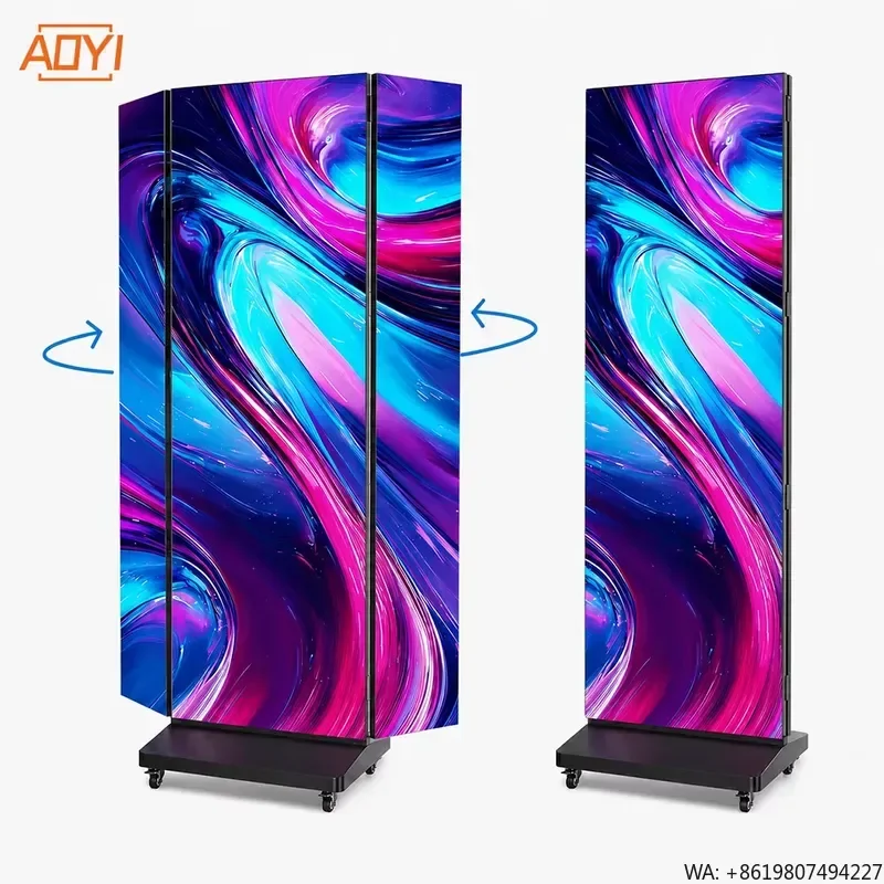 1280x1920mm LED Tri-fold Totem P1.25 P1.53 P1.86 P2 Frameless Poster Screen Video Wall Digital Signage for Retail Store