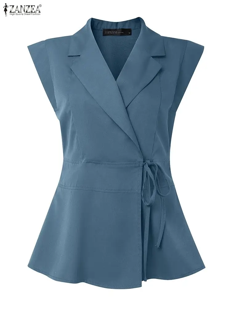 

ZANZEA женский элегантный костюм, жилеты, осень 2022, однотонные пальто без рукавов с v-образным вырезом, бандажные повседневные верхние пальто, модные топы OL, уличная одежда