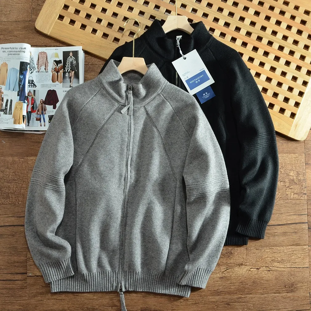 

Мужской вязаный кардиган Laid-ba Ele в итальянском винтажном стиле с двойной молнией, воротником-стойкой, длинными рукавами, теплый, повседневный, верхняя одежда