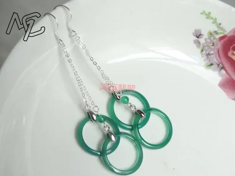 Self created 925 Silver Natural Emerald Agate Jade Beads Earrings Original DIY By Hand Accessories Green Bead Women Jewelry