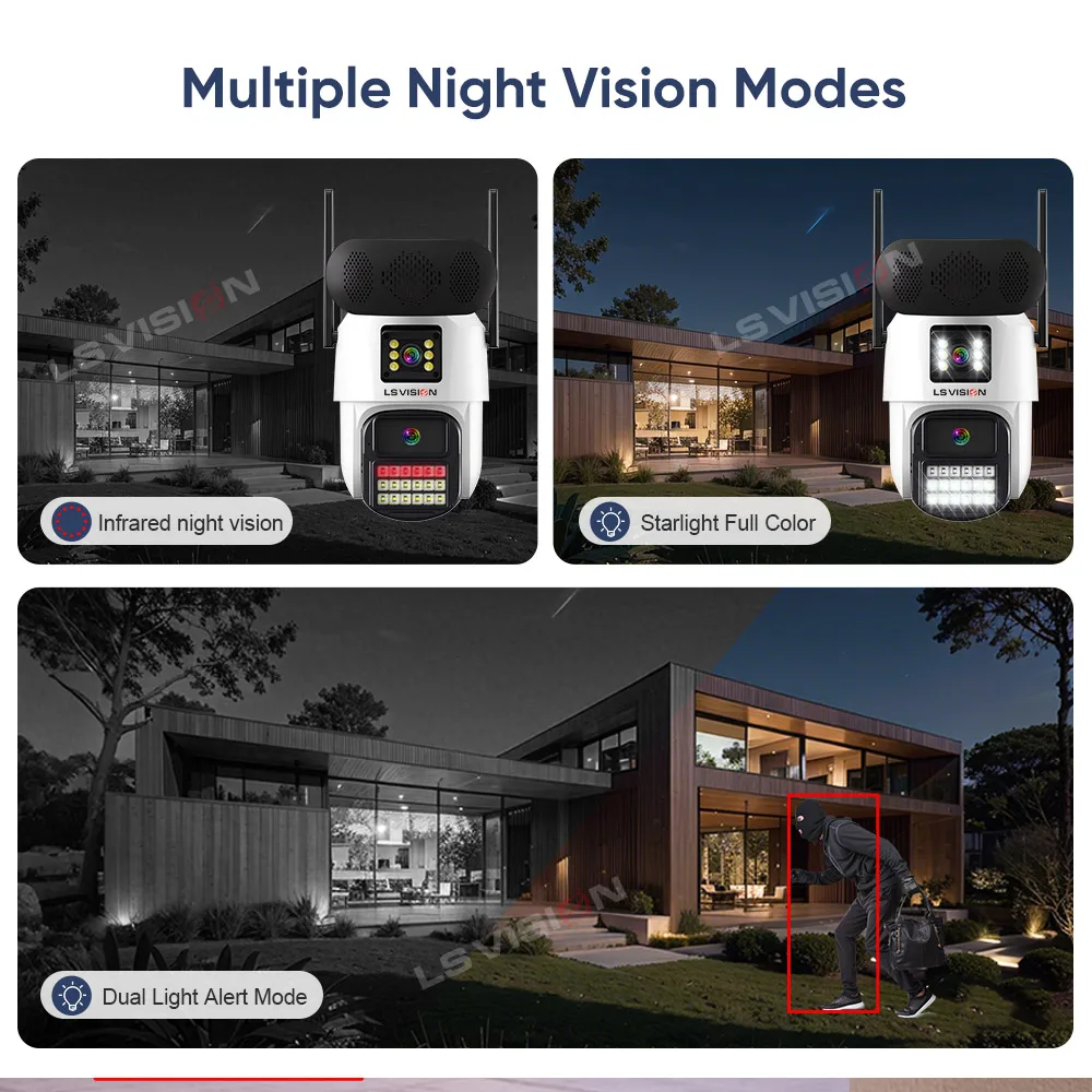 กล้อง LS VISION 8MP WiFi พร้อมเครื่องเล่นเพลงบลูทูธ จอภาพคู่ กล้องวงจรปิด WiFi ตรวจจับมนุษย์ ติดตามอัตโนมัติ ICSee