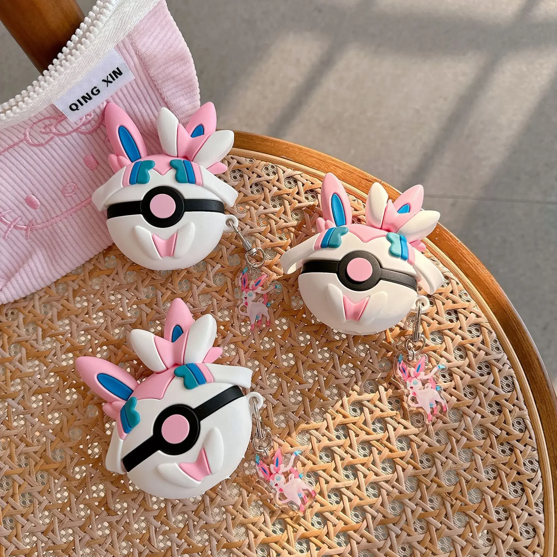 For Airpods 4 Case 2024,Pokemon Sylveon Ball Shockproof Protective Earphone Silicone Cover For Airpod 4 Case Keychain Girl Funda