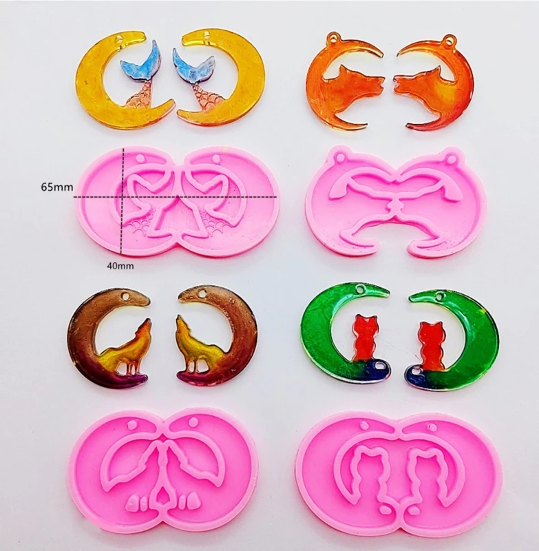 1/4Pcs Mirrored Moon Silicone Molds Resin Crafts DIY Fashion Resin Silicone Molds for Women Girl Jewelry Making