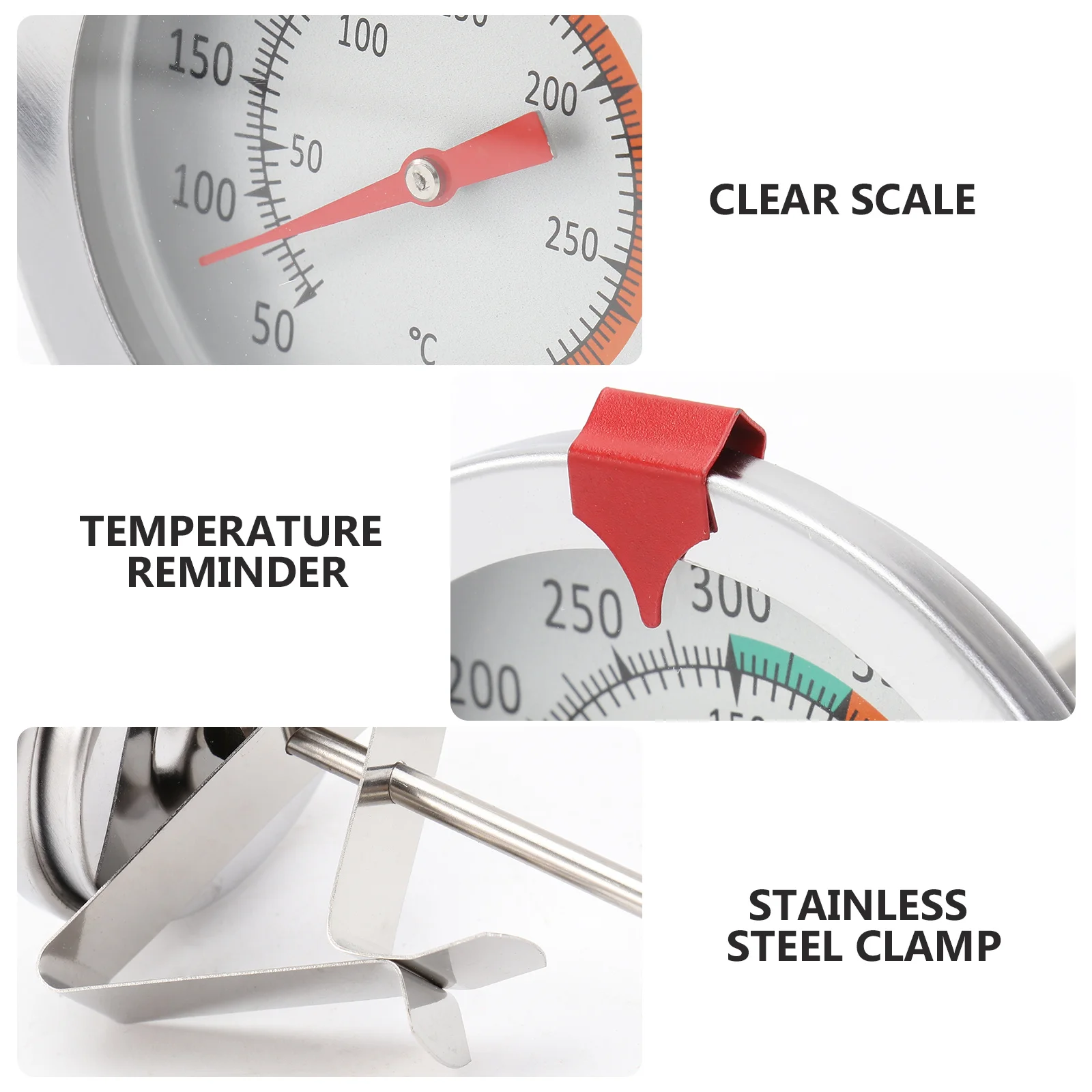 

2Pcs Meat Thermometer Stainless Steel Clip Kitchen Cooking Bbq Temperature Gauge Durable Heat-Resistant Precision