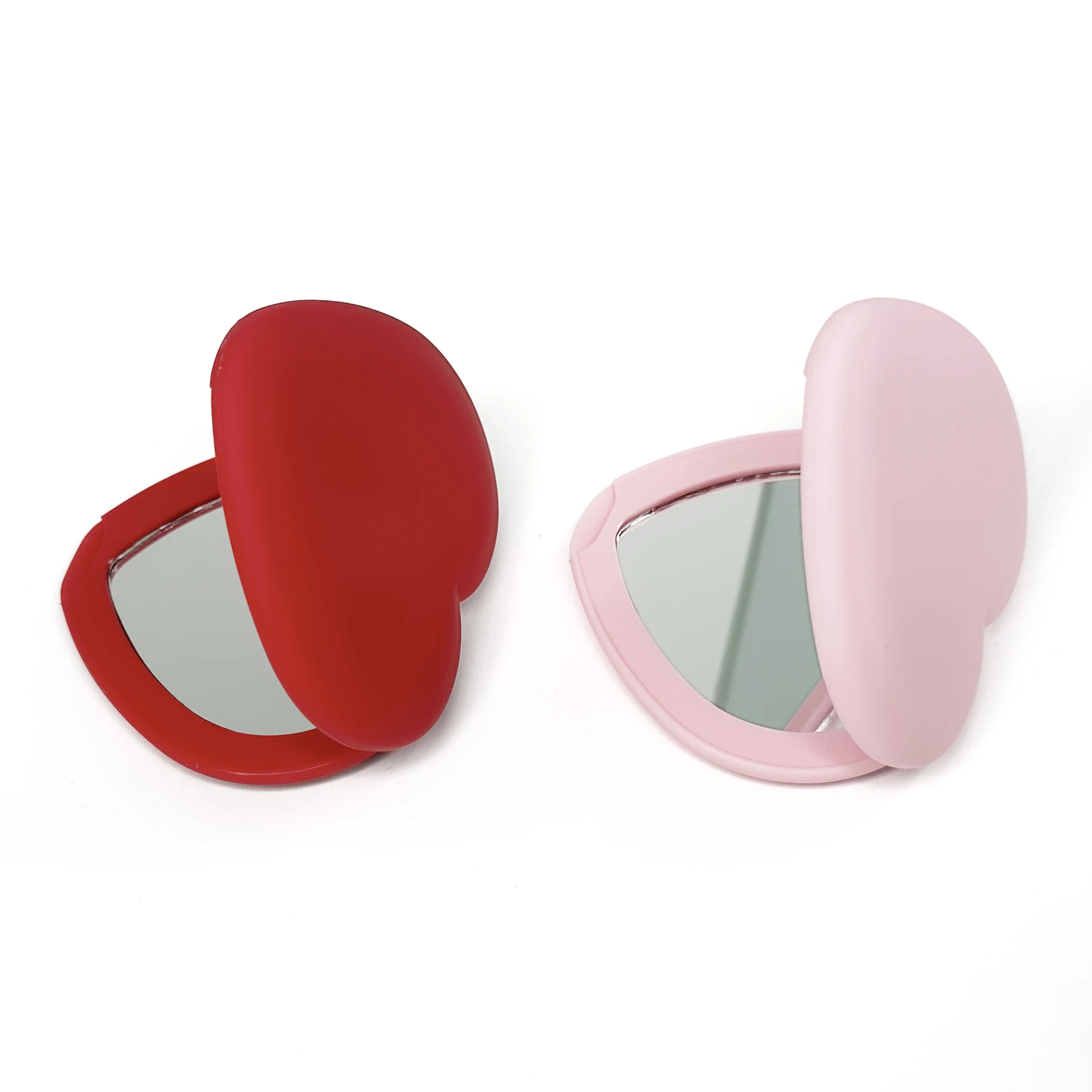 Rubber Coating Heart Shape Hand Mirror, Hot Sale Double Sided Girls Makeup Mirror