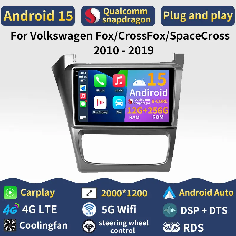 Para Volkswagen Fox CrossFox SpaceCross 2010 - 2019 Android 15 pantalla QLED Carplay Radio de coche reproductor Multimedia navegación GPS 360