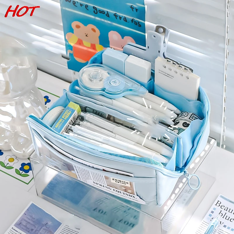 

Яркий цветной карандаш, милый модный вместительный пенал для ручек, чехол, держатель, коробка, канцелярские принадлежности, карандаш на молнии