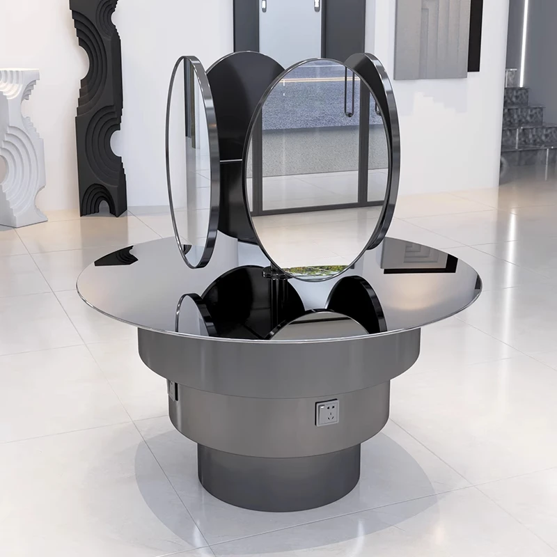 

Unique Design Round Glass Ironing Dyeing Table Mirror with Light Emitting Diode Single Sided Hair Salon Mirror Station