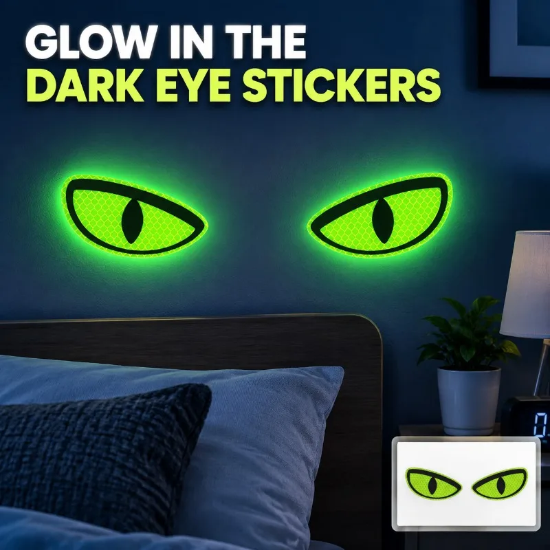 Green Luminous Eye Stickers Self-adhesive Glow Decals Scary Night Vision Ornament for Vehicle Tailgate Door Household Wall