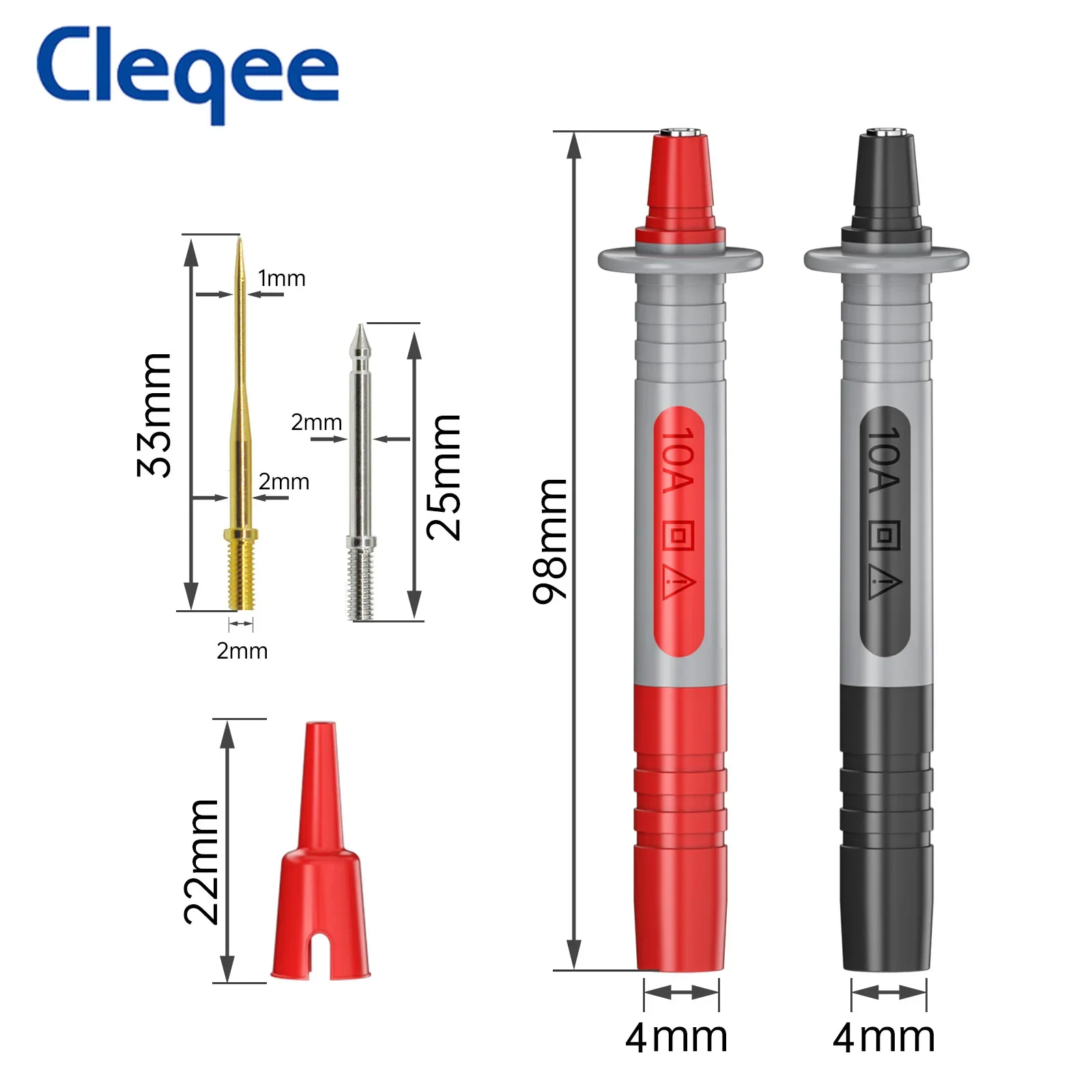 Cleqee-multímetro P8003 de 12 piezas, Pluma de sonda de prueba con agujas gruesas reemplazables de 2mm, clavijas afiladas chapadas en oro de 1mm,