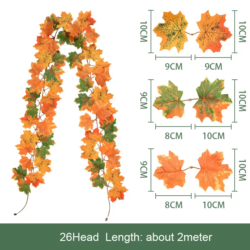 Halloween Decoartion Artifical Maple Leaf Vine Home Wall Hanging Autumn Maple Leaves Garland Vine Thanksgiving Fireplace Decor