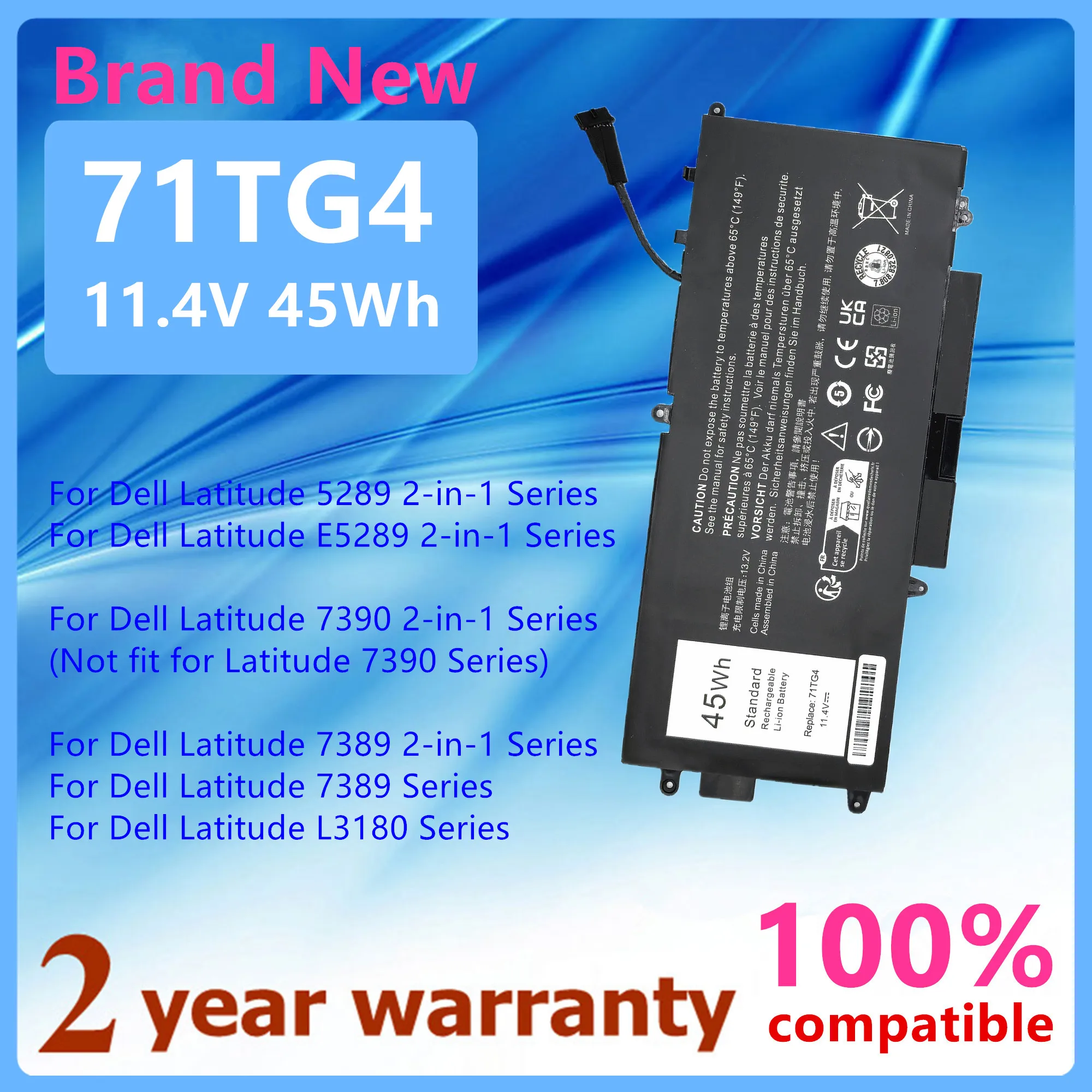 71TG4 K5XWW Laptop Battery for Dell Latitude 7389 5289 E5289 2-in-1 L3180 725KY N18GG