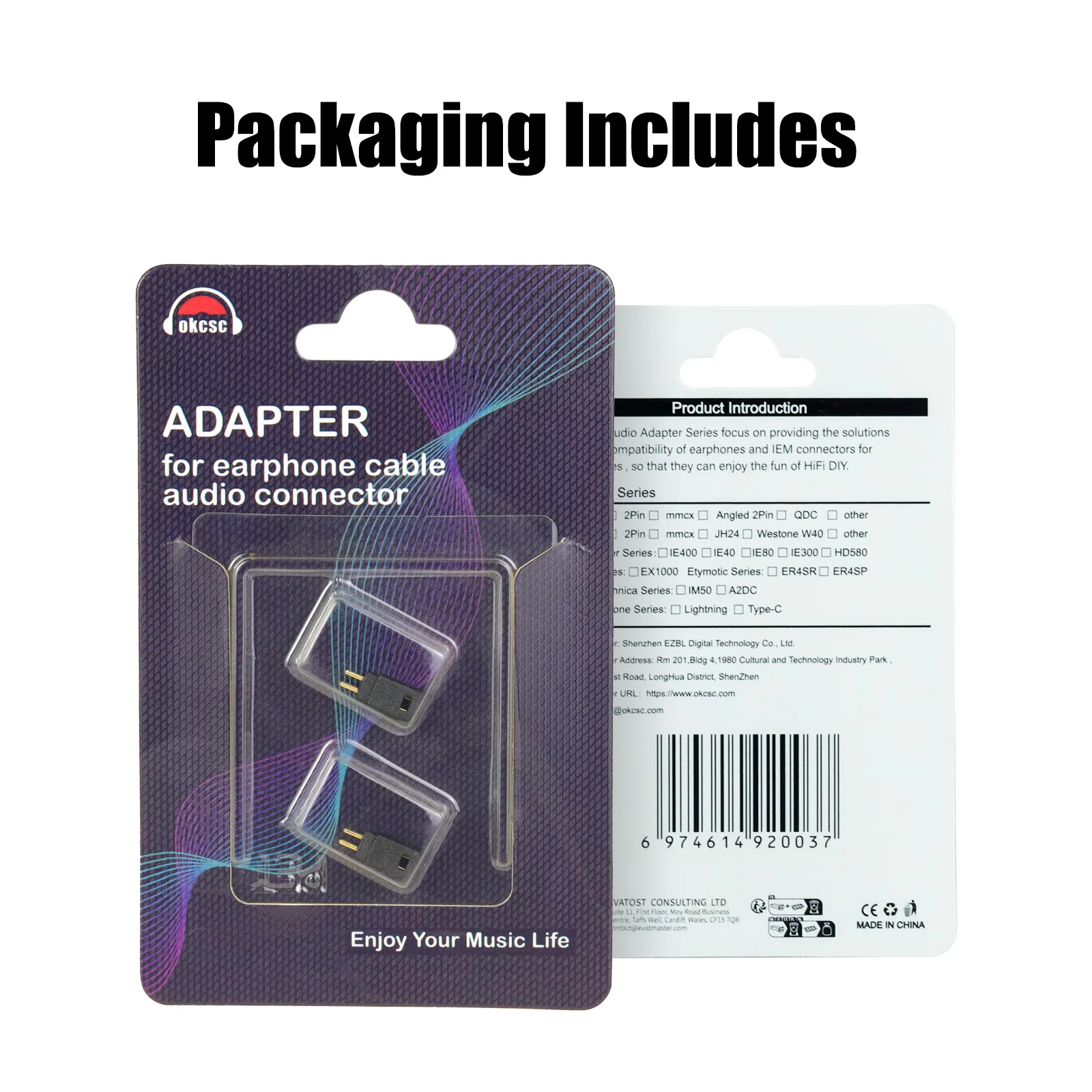 OKCSC 0.78 مللي متر 2 دبوس ذكر إلى IM أنثى سماعات محول ل SHUOER موصل/المغني/SOLOIST/EJ07/TAPE PRO سماعات موصل