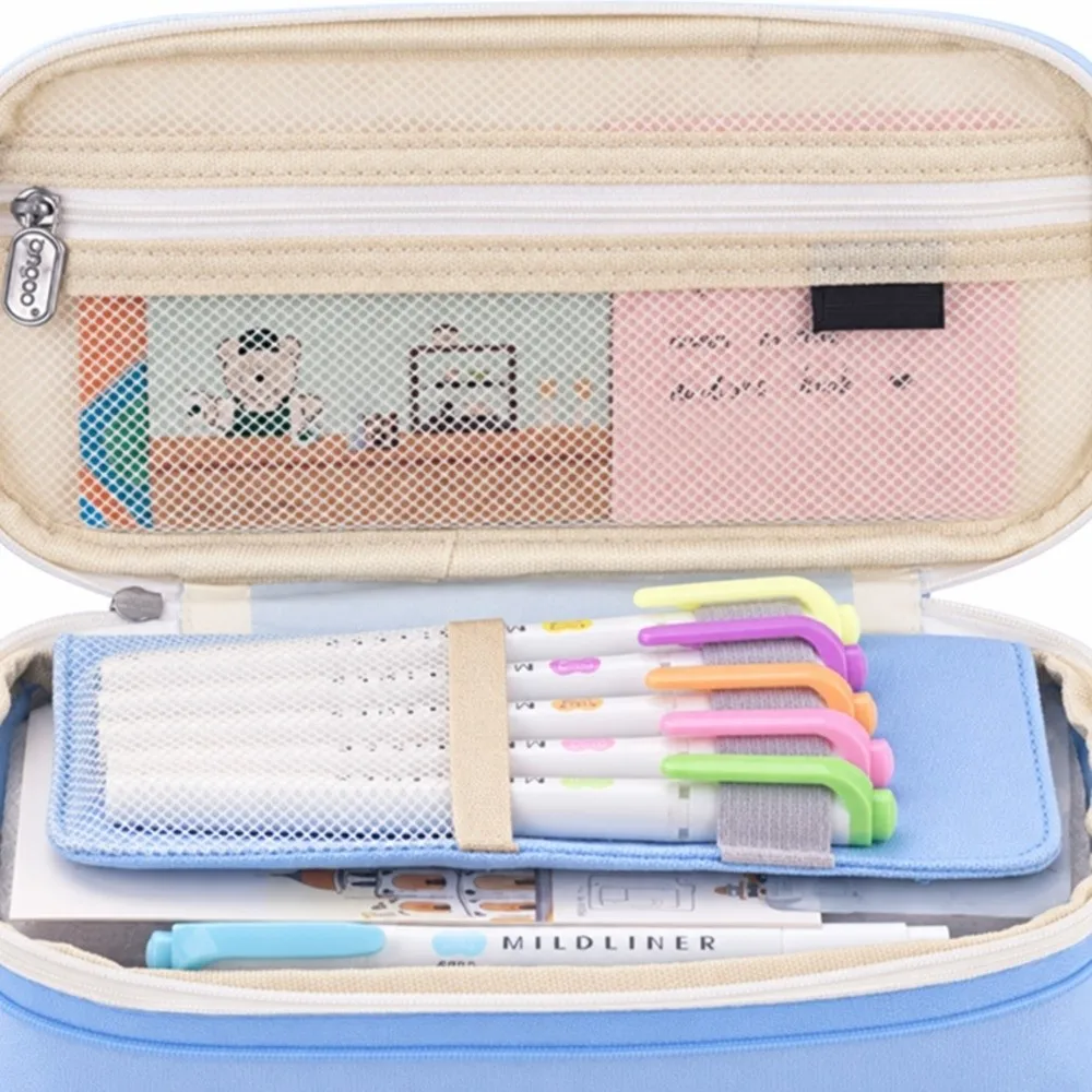 Canvas Pencil Case Dual Window Macaron Color Storage Bag Large Capacity Split Color Canvas Pencil Pouch Daily Carry