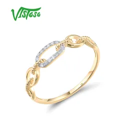 VISTOSO Pure 14K 585 Yellow Gold Ring For Women Sparkling Diamond Chain Link Stackable Concise Wedding Gift Chic Fine Jewelry