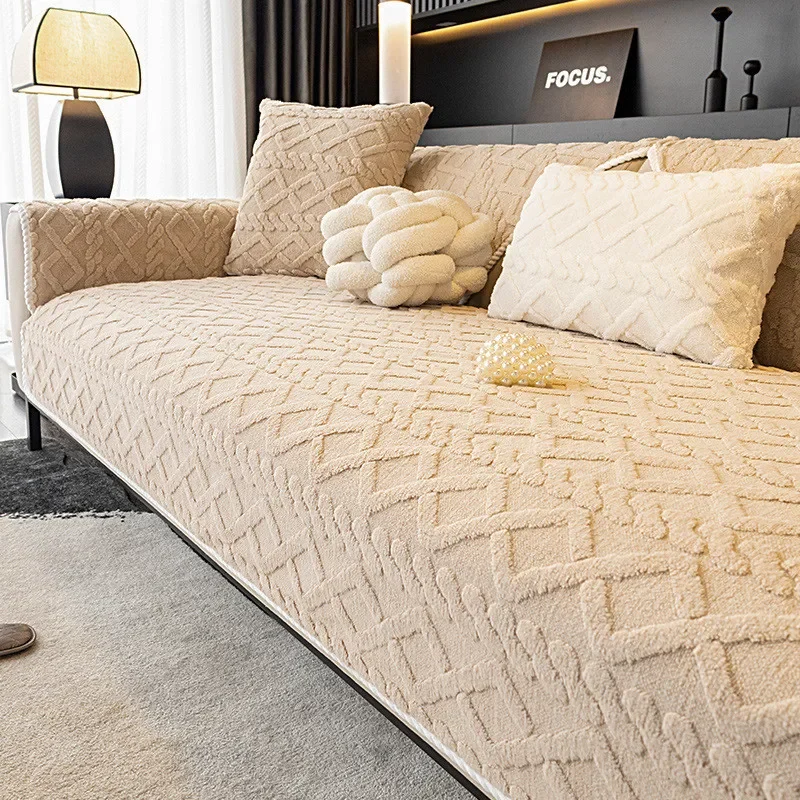 Sofa Slipcover Pet Dog Sofa Cover Grid Fuzzy Non-Slip Slipcover For Bedroom Office Living Room Home Decor Soft Velvet Sofa Pad