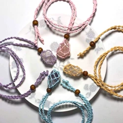 Natural Crystal for RAW Net pocket pendant Crystal Necklace Healing Stone Reiki Hangings Craft With Weave Rope