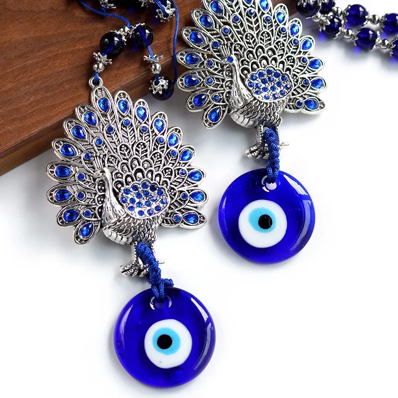 Peacock Shape Glass Blue Eyes Car Wall Hanging Decorations Turkey Greece Evil Eye Jewelry Ornament Room Decor