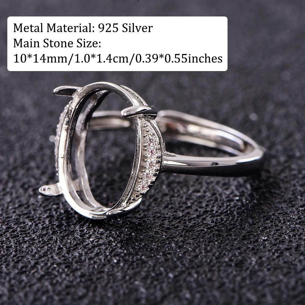 925 Sterling Silver Ring Base – Simple Ring Setting for 10*14mm Flat-Back Stones