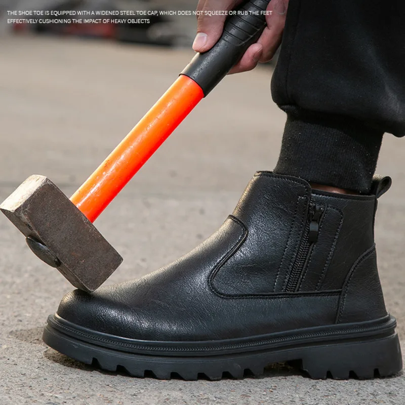 

Men's Work Boots Steel Toe Shoes Leather Boots Waterproof Safety Boot For Engineers Anti-smash Puncture-Proof Protection Shoes