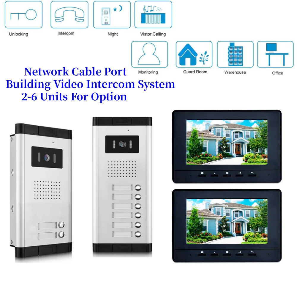 7inch Network Cable Port Building Video Door Phone Doorbell System 2/3/4/6 Unit Multi Apartments Intercom Video Doorbell