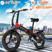 LANKELEISI Electric Bicycle 500W Brushless Motor 48V12.8AH Lithium Battery Electric Bike 20-in Tire Urban Commuting Fold E-bike