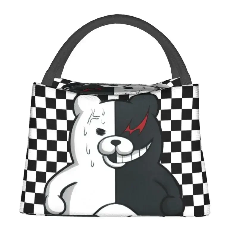 Monokuma Check Thermal Insulated Lunch Bags Women Danganronpa Portable Lunch Tote Camping Travel Multifunction Meal Food Box