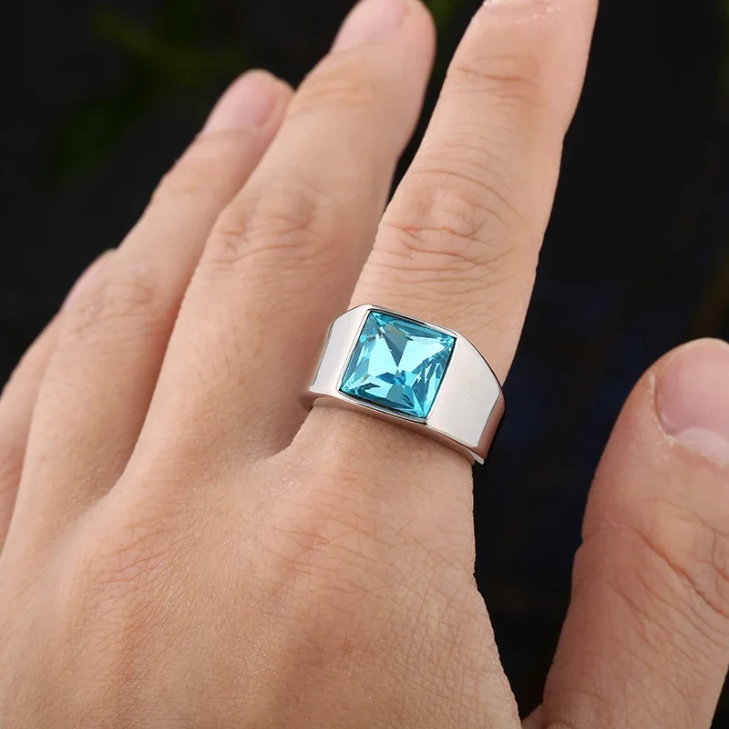 Classic 316L Stainless Steel Green Stone Geometry Ring Fashion For Man Couple&Boyfriend Gift Engagement Wedding Luxury Jewelry