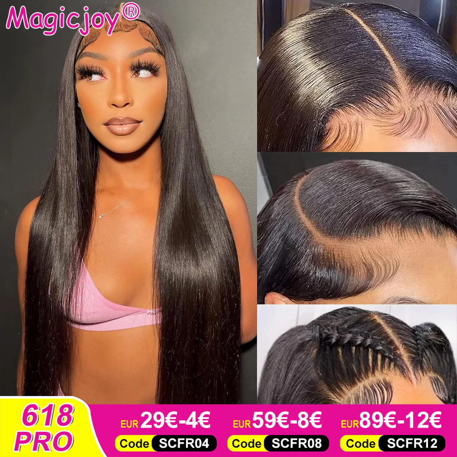 Magicjoy Straight Lace Front Wigs Human Hair 13x6 13x4 4x4 Transparent Brazilian Virgin Hair Lace Frontal Wig 180% Density