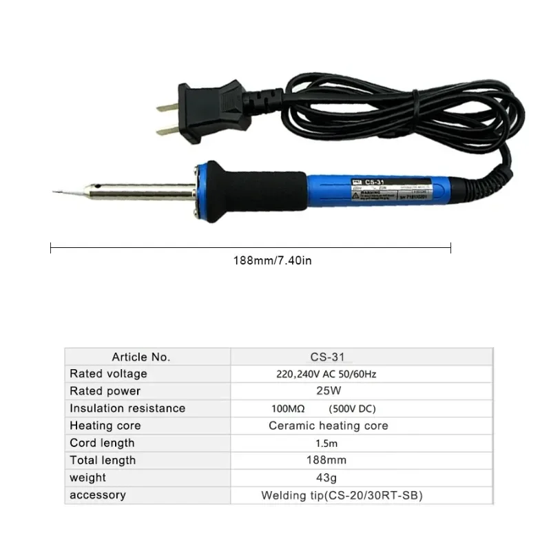 GOOT CS-31 Precision Thermostat Electric Soldering Iron, 25W Sharp Welding Tip, Professional PCB Solder Operation Repair Tool