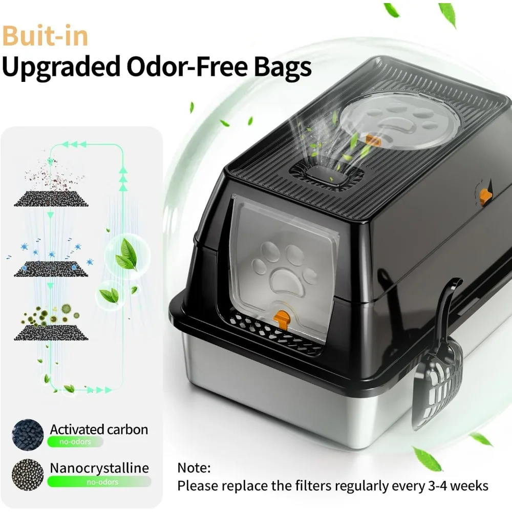 صندوق فضلات القطط المعدني المغلق كبير جدًا للقطط الكبيرة، وعاء من الفولاذ المقاوم للصدأ عالي الجوانب مع غطاء قابل للإزالة، مثالي للقطط الكبيرة #4