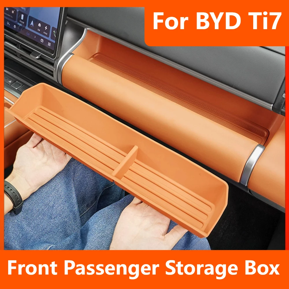 For BYD Ti7 Car Front Passenger Silicone Storage Box With Cup Holder Organizer Pad Car Interior Accessories