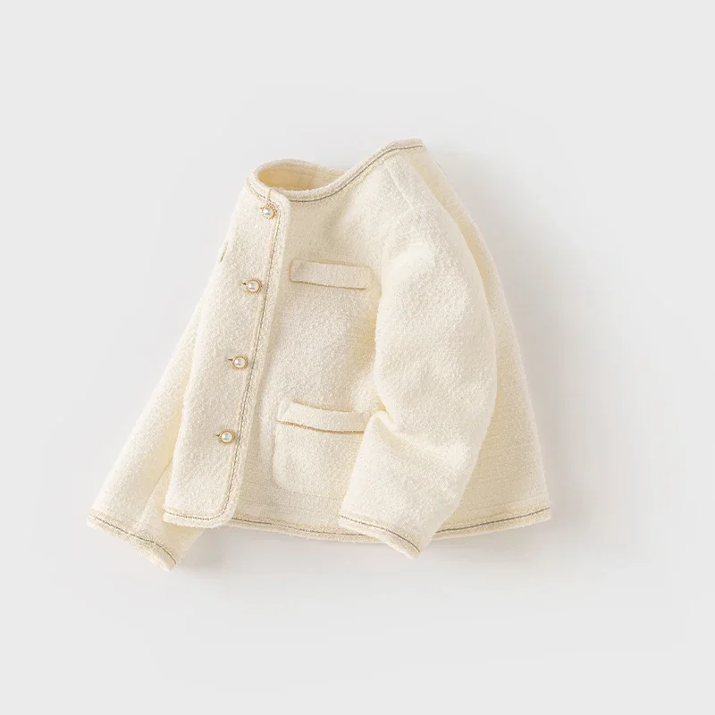 Dave Bella Children Girl's 2024 Spring New Fashion Casual Classy Noble Cardigan Knit Overcoat Princess Outdoor Party DB 1248702