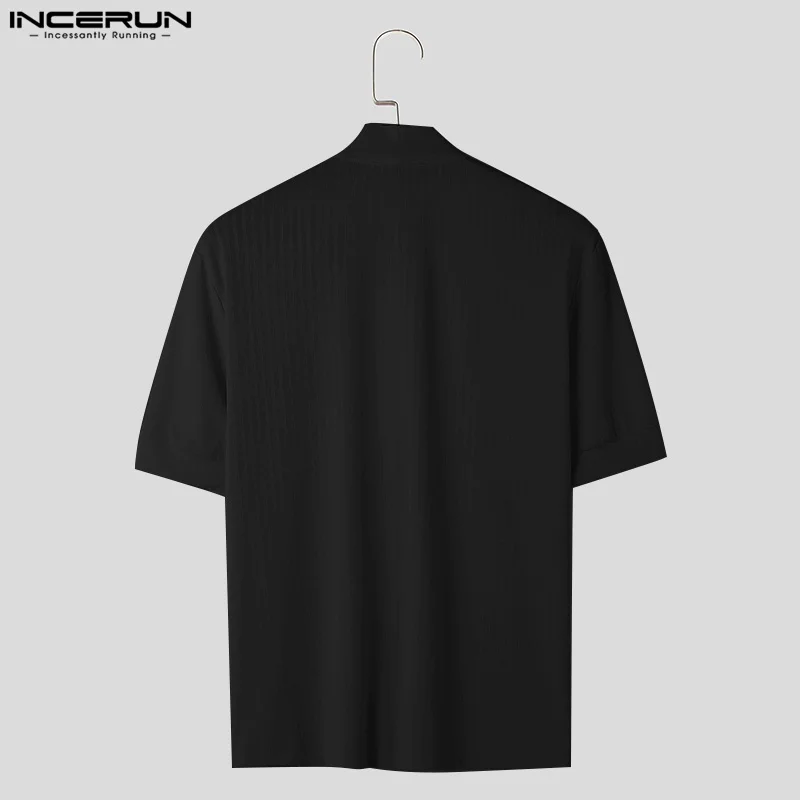 INCERUN Men T Shirt Solid V Neck Short Sleeve Button Casual Men Clothing Streetwear Summer Korean 2024 Stylish Tee Tops S-5XL