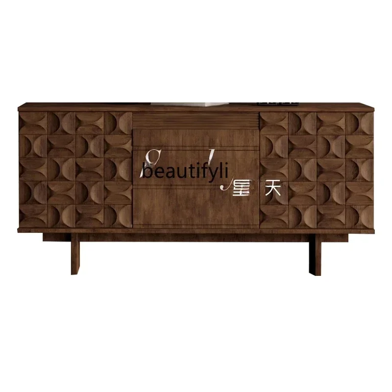 SS ss7486 Medieval creative chest, living room walnut color locker, light luxury wood color dining side cabinet