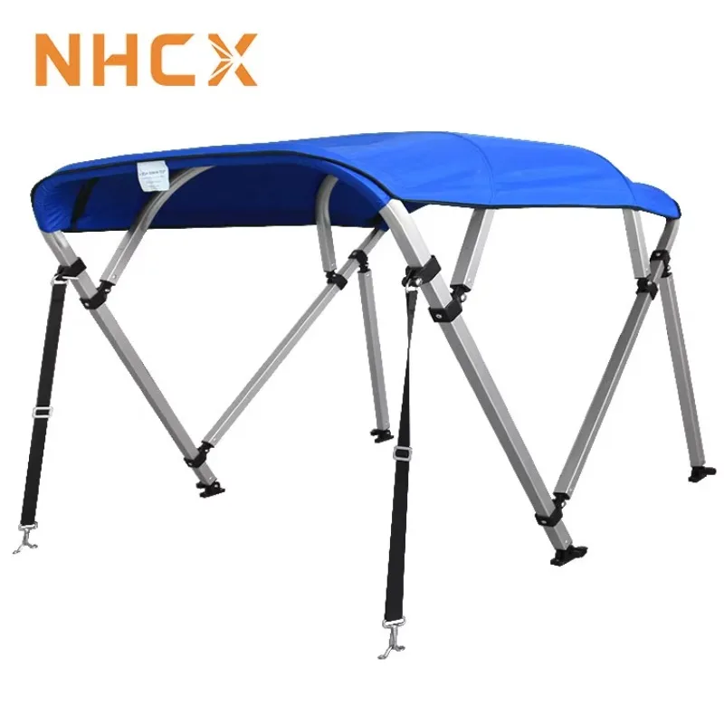 4 Bow Bimini Top,1 Inch Square Aluminum Tube Frame, 600D Waterproof Canopy, Nylon Fittings,for Marine Pontoon Fishing Boat Yacht