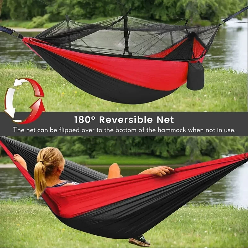 Outdoors Parachute Cloth Travel Camping Hammock with Mosquito Net ,portable Lightweight Backpacking Hammock Easy Hammocks Swing