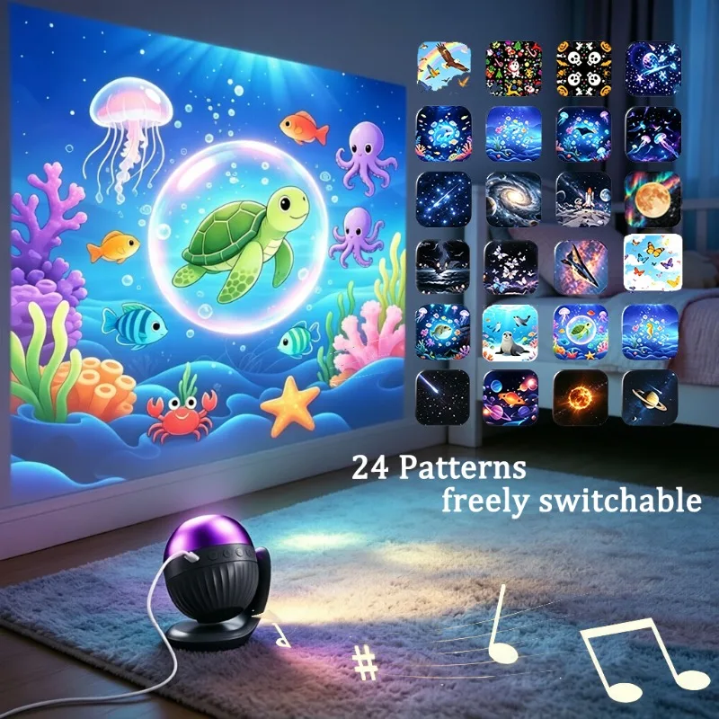 Starry Ocean Galaxy Projector Night Light Auto Timer 24 Patterns Projector 360° Rotatable LED Projector Light for Kids Gift