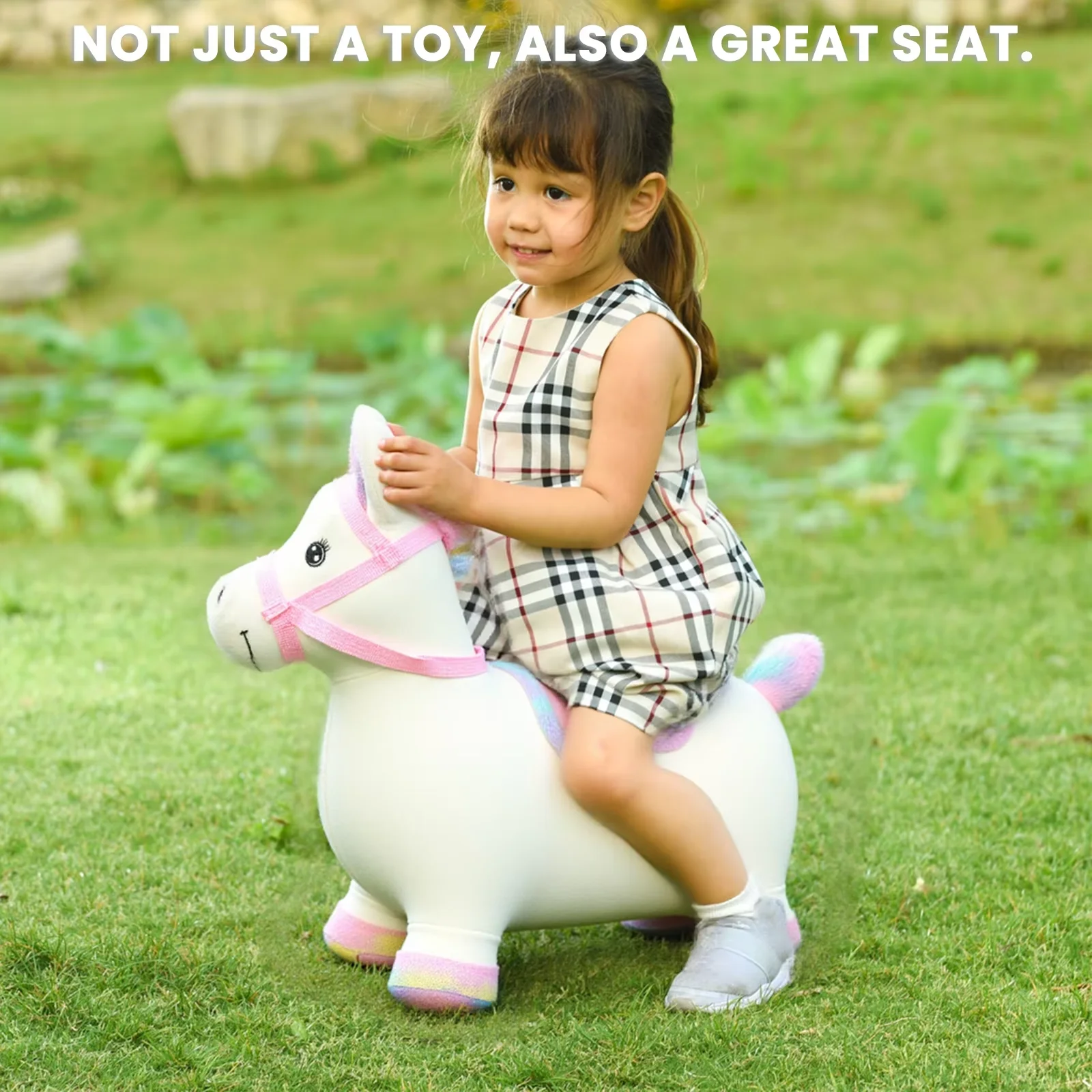 Cavallo gonfiabile con tramoggia gonfiabile in peluche che rimbalza - Giocattolo da colpo per interni ed esterni |   Regalo perfetto per bambini dai 2 ai 5 anni