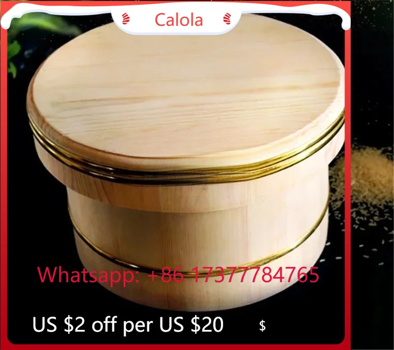 Japanese Korean Style Wooden Sushi Rice Mixing Basin Copper Edge Sashimi Bowl with Lid for Sushi Shop