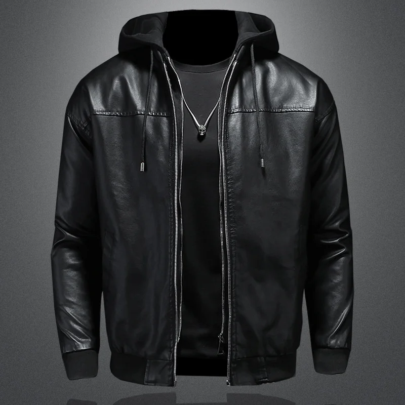 

Faux Leather Jackets for Men Spring Men's 2024 New Fashion Casual Hooded PU Motorcycle Man Coat Veste Homme Xhl217