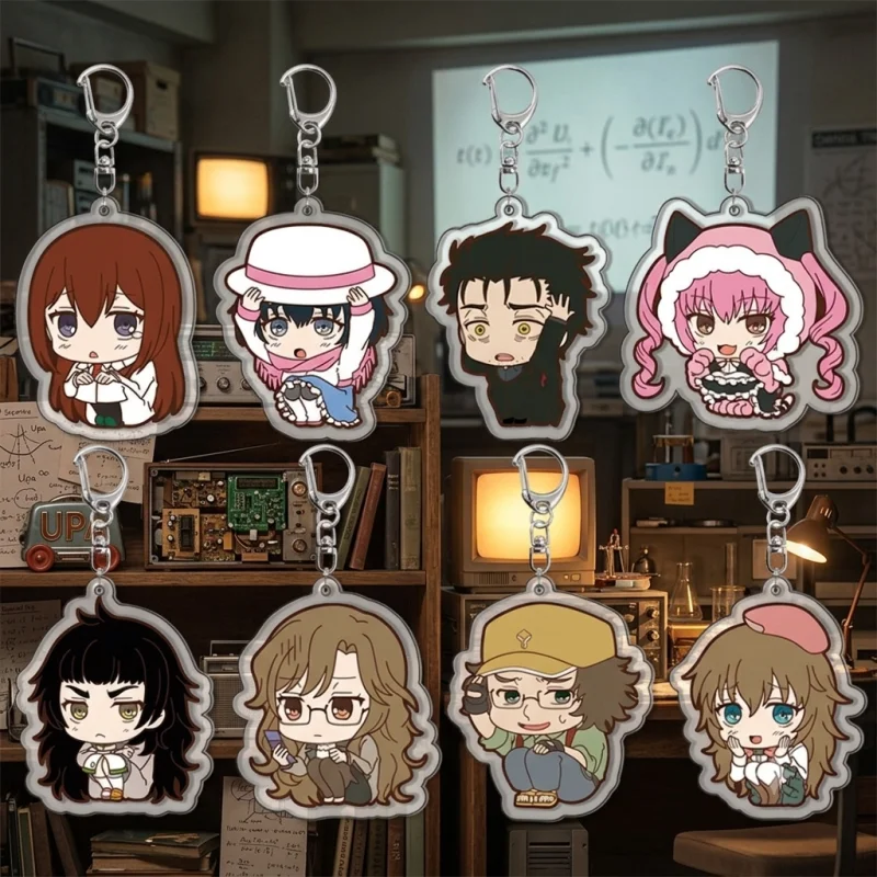Steins Gate Q Version Time Travel Characters 5cm Acrylic Keychain Cartoon Pendant Charm Cute Anime Hanging Collectible Ornament