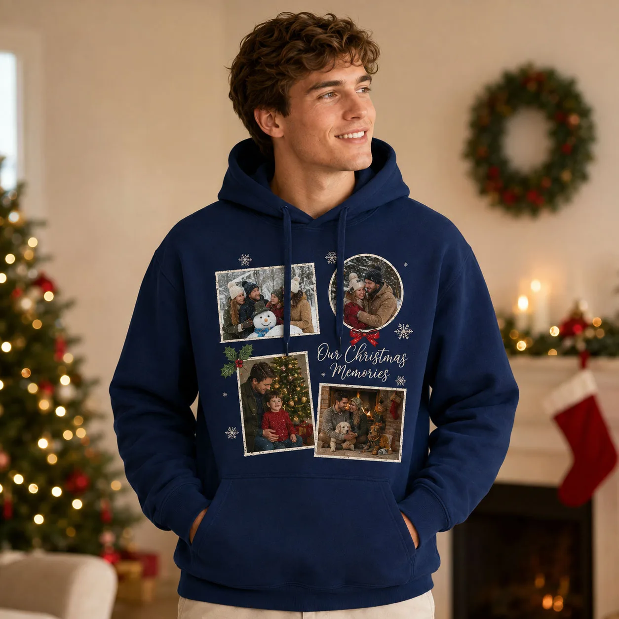 Custom Christmas Hoodie Personalized Photo Sweatshirt Holiday Gift Family Matching Pullover Winter Top Merry Christmas Design