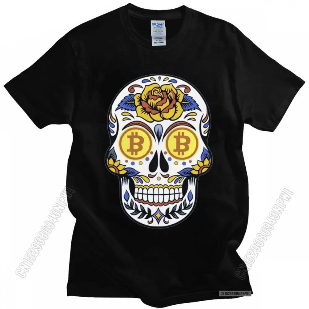 Popular Mens Bitcoin Crypto T Shirts Crew Neck Cotton Tshirt Printed Btc T-Shirt Cryptocurrency Skull Tees Tops Clothes