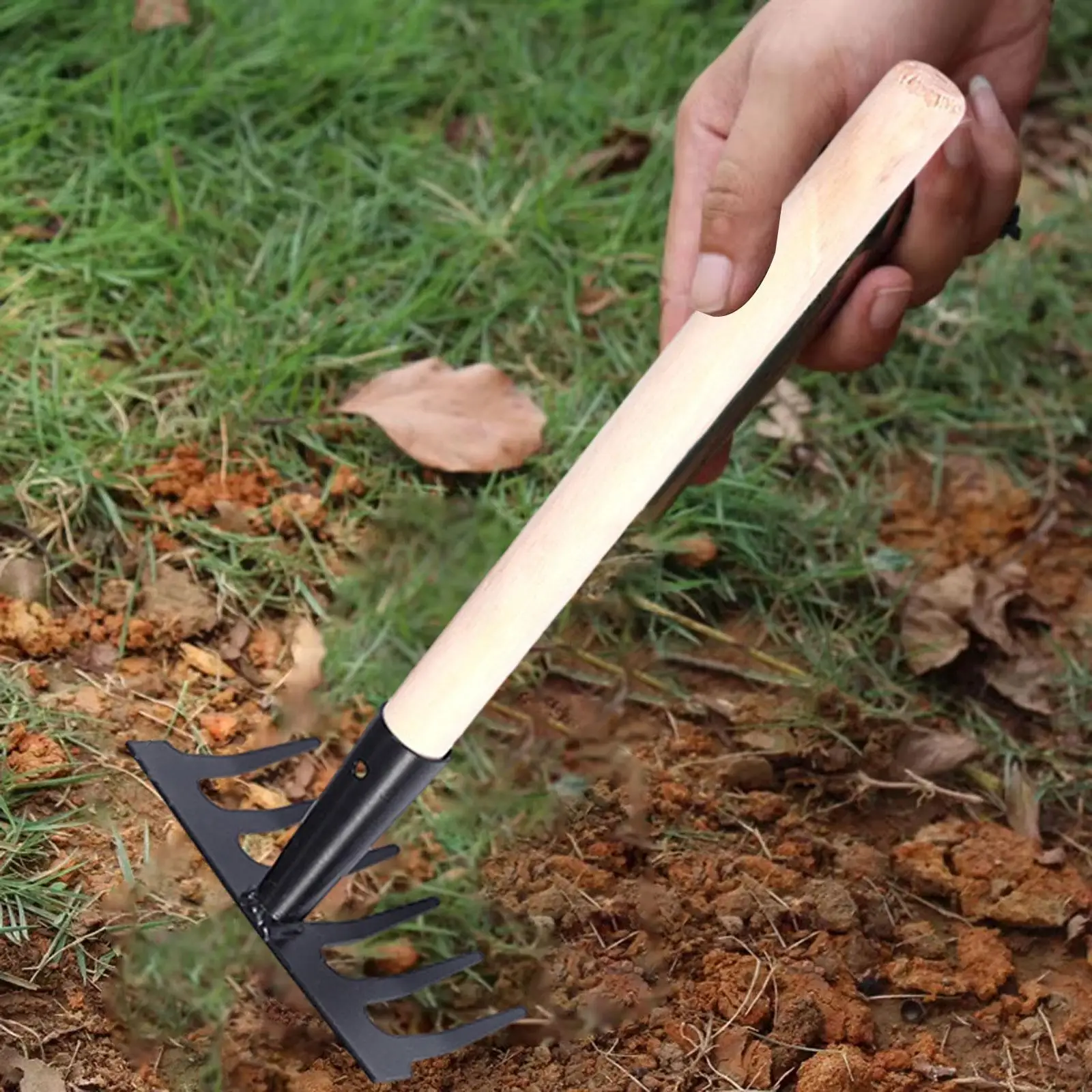 Gardening Rake Gardening Tool Sturdy Wood Handle Cast Iron Sand Rake Hand Rake for Loosening Ground Catching The Sea Beach